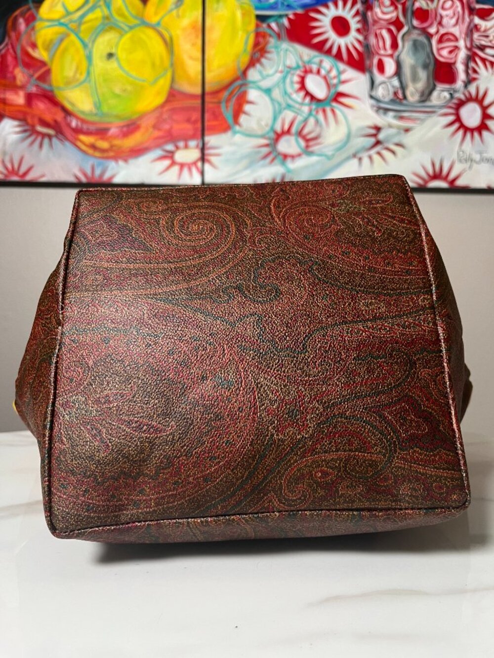 ETRO Milano Arnica Paisley Coated Canvas Leather Zip Tote - Picture 9 of 13